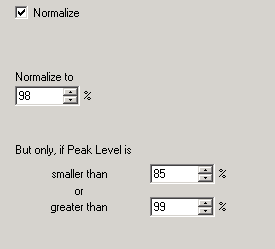 Normalize (ticked) & Normalise to 98% if <85% or >99%